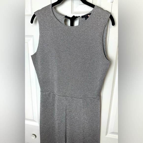 J.CREW Sleeveless Lurex Jumpsuit Silver Black Velvet Tie Back Metallic Wide Leg - Picture 7 of 16